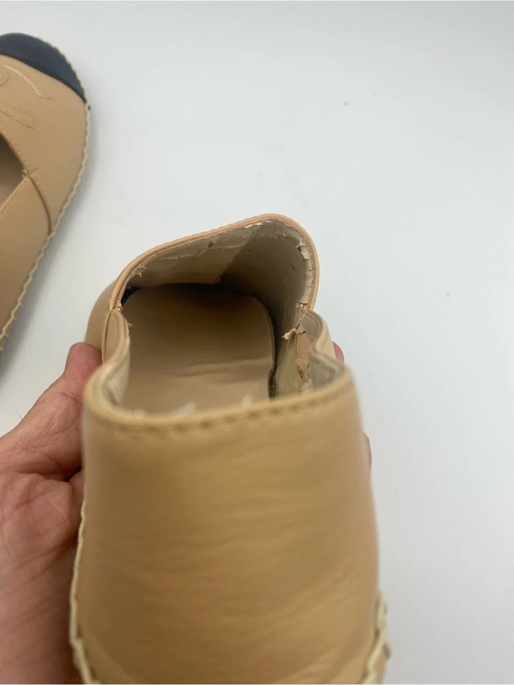 CHANEL Beige Leather Espadrilles with Black Cap Toe
